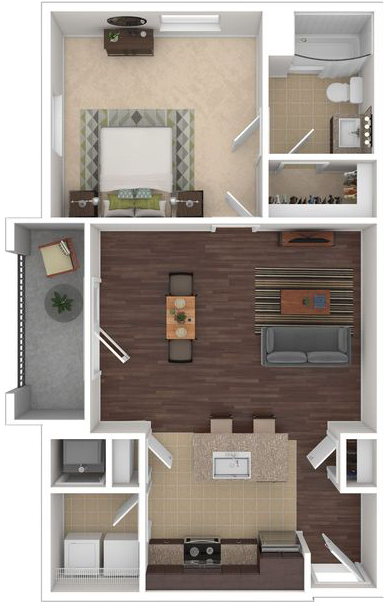 Floor plan for 1 bed, 1 bath, 699 sqft